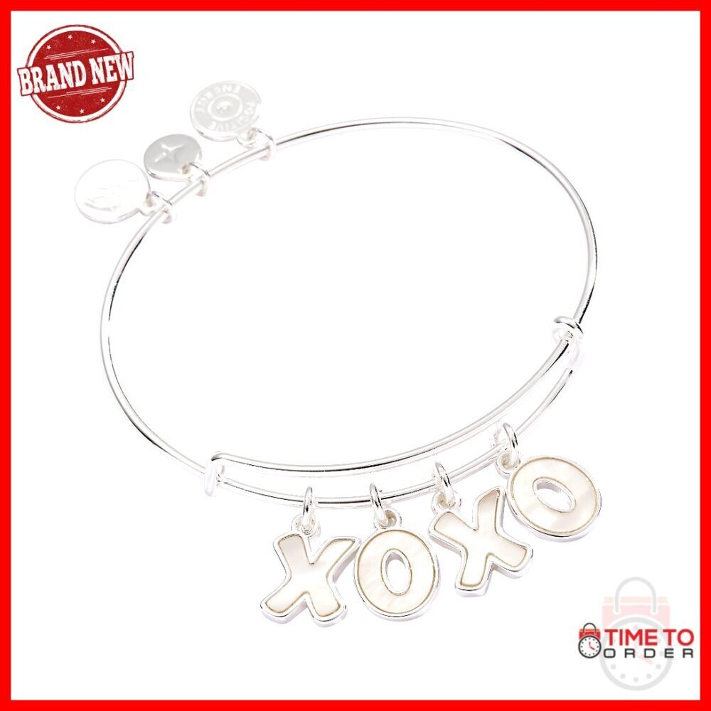 Expandable Wire Bangle Bracelet with XOXO Charms Mother of Pearl Finish